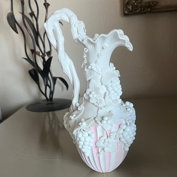 Antique Bennington Parian Ewers Vase Relief Grape Clusters missing base.